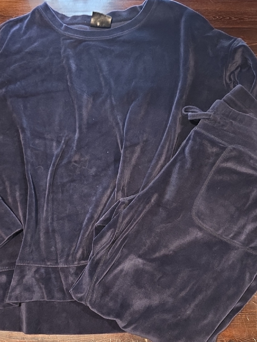 32 Degrees Heat Navy Velour Lounge Set Pullover Top & Jogger Pants Size M